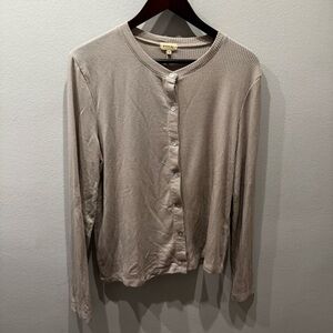 DONNI Two-Tone Ribbed Button-Front Top - Taupe